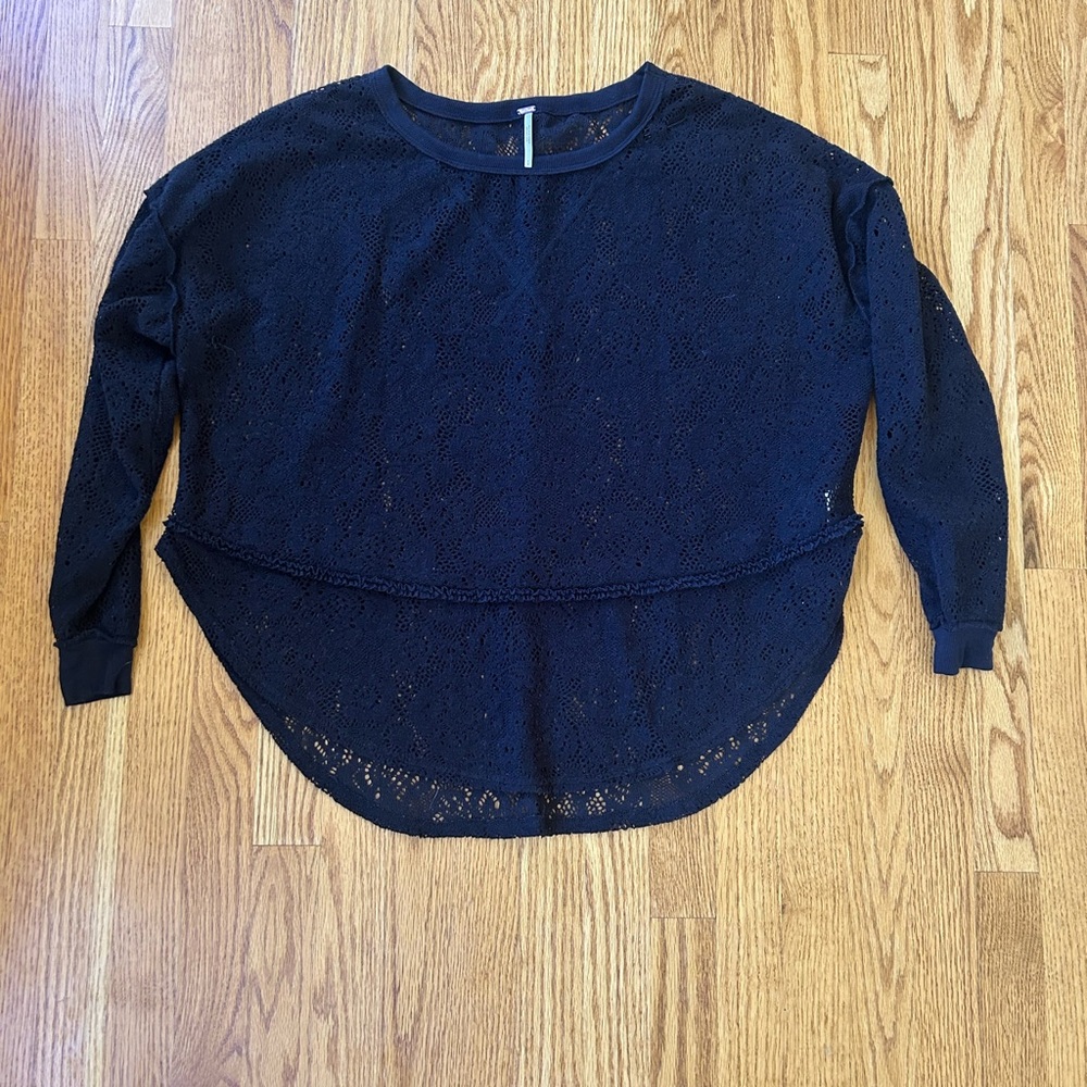 Free People Black Lace Crew Neck Sweater